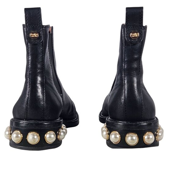 Louise Et Cie Women Pearl Heel Black Boot 6.5 Dk Academia Pearlcore Quiet Luxury - Picture 7 of 16